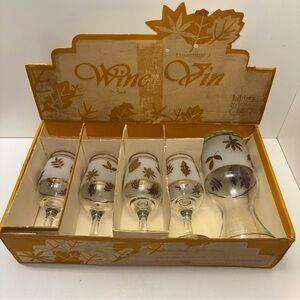 Libbey vintage St Clair Golden Harvest decanter and wine glasses set with box